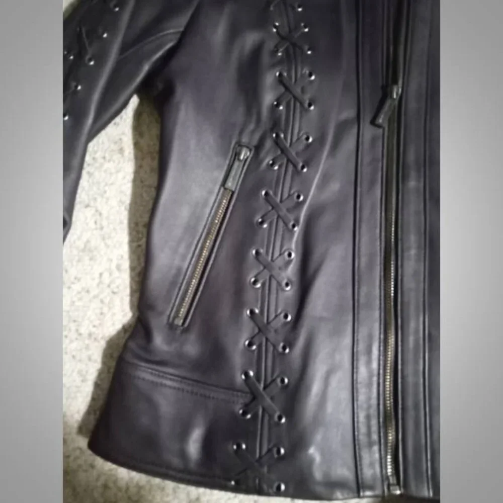 stunning! Michael Kors purple LEATHER jacket Coat size medium moto style